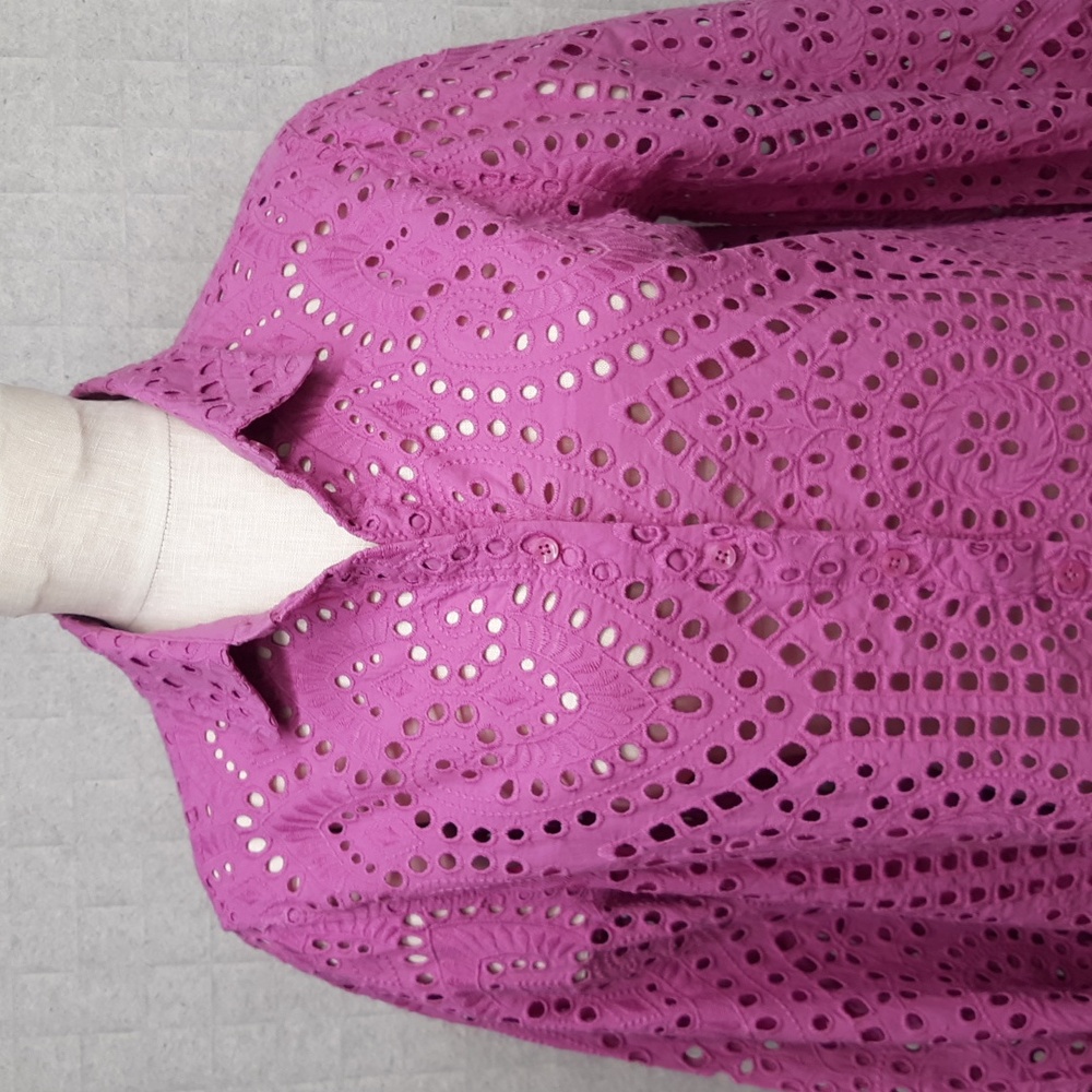 Chico's Magenta Open Eyelet Blouse - Picture 2 of 7